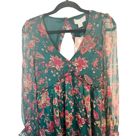 Bohemian Forest Green Large Paisley Maxi Dress Band Of The Free Floral Print NWT - Picture 10 of 15